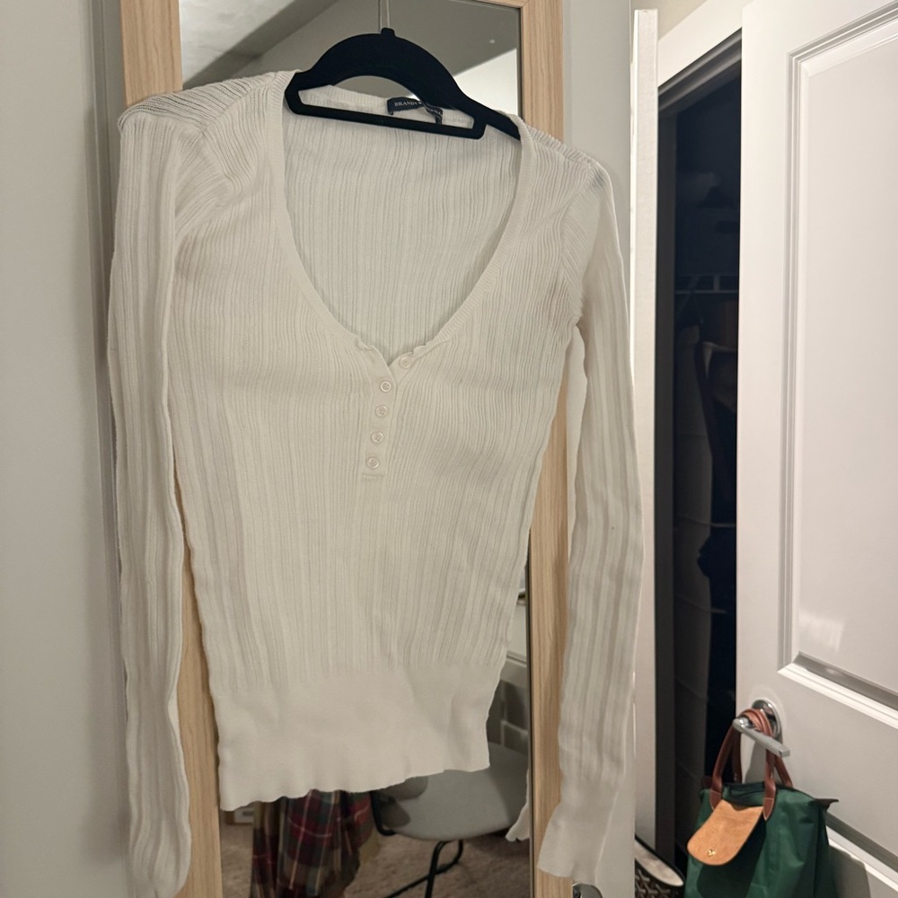 Brandy Melville ribbed long sleeve white top